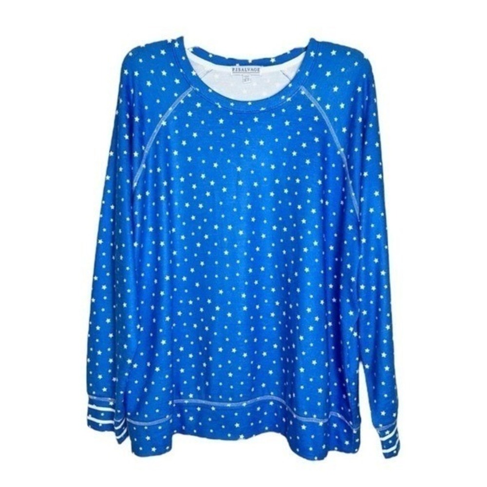 PJ Salvage Womens 2X Long Sleeve Blue White Stars Soft Pajama Top NWT